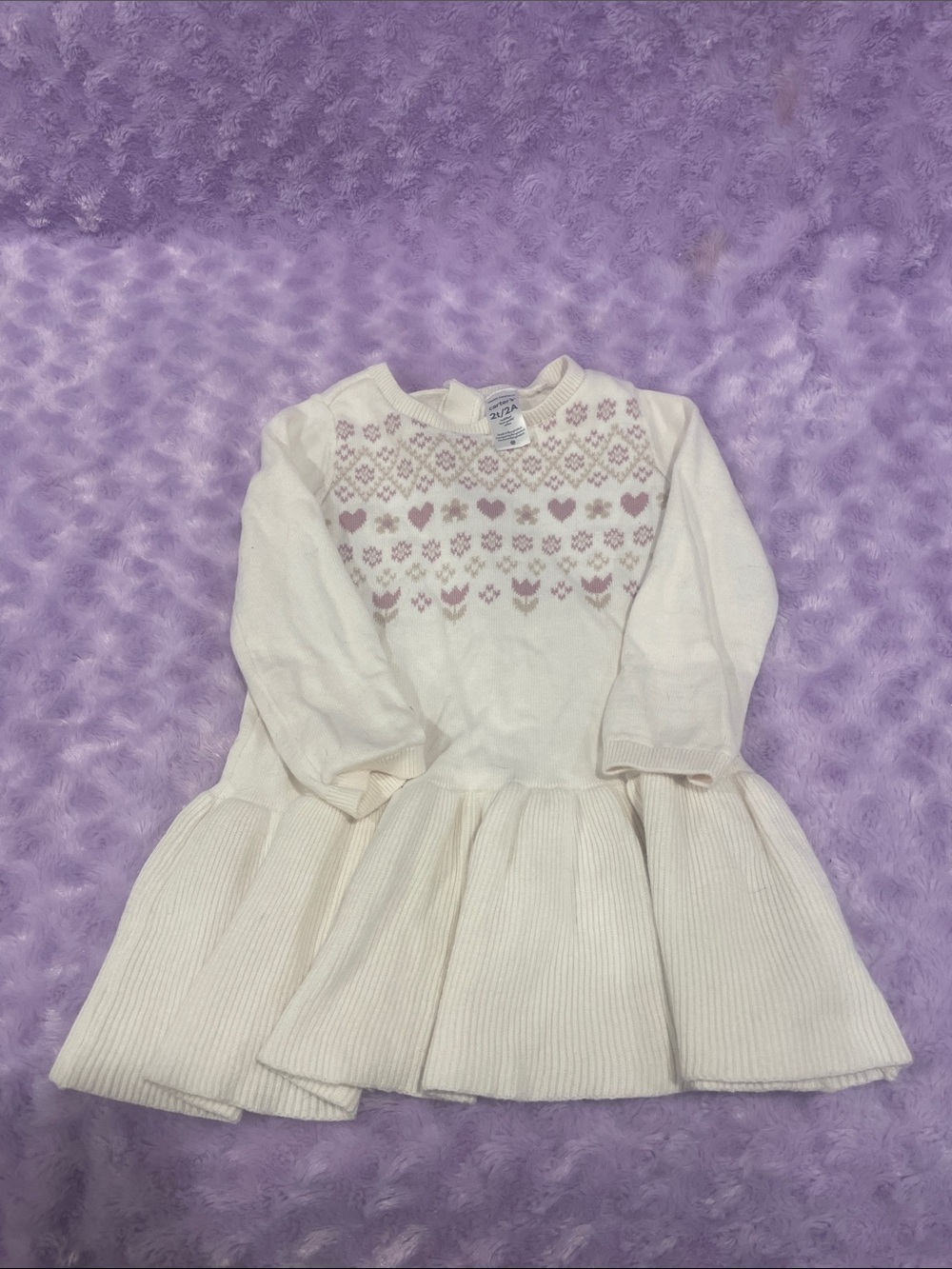 Carter's Cream Knit Dress with Pink Heart Pattern